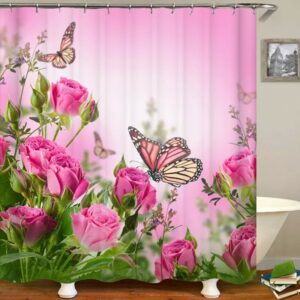 Pink Rose Butterfly Shower Curtain