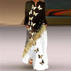 DRESS-03 Butterfly Long Sleeve Elegant Dress