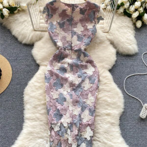 DRESS-06 O Neck Sleeveless Butterfly Party Dress-BACK