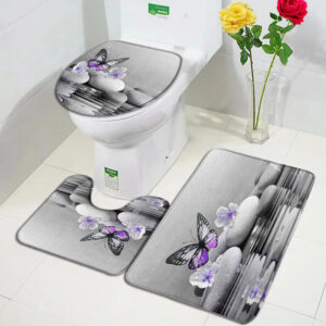 MAT-06 Butterfly Bath Mat Set with Toilet Lid Cover-2