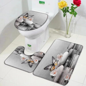 MAT-06 Butterfly Bath Mat Set with Toilet Lid Cover