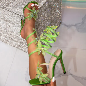 Elegant Open Tow High Heel Butterfly Sandal-green